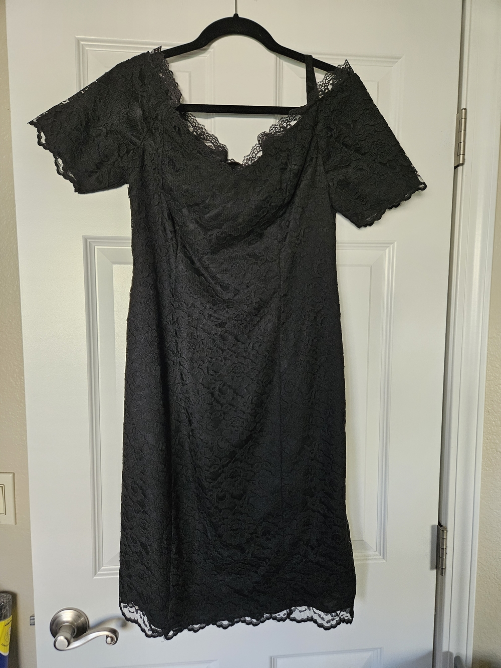 Classic Black Lace Midi Dress with Off-Shoulder Detail